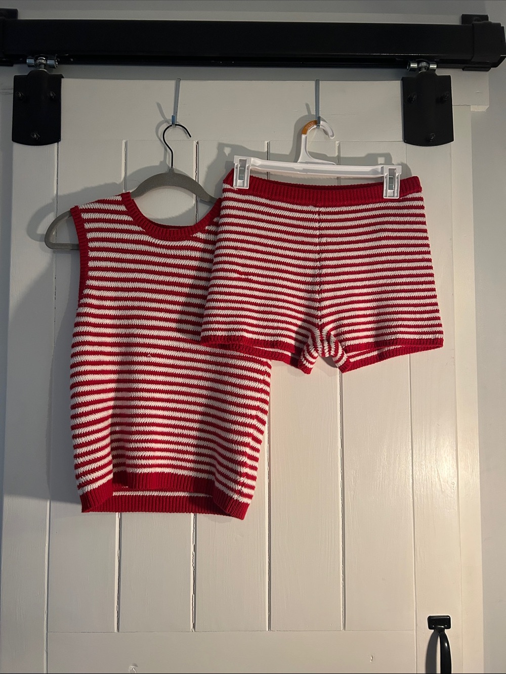 Abercrombie & Fitch Red and White Striped Knit Shorts
